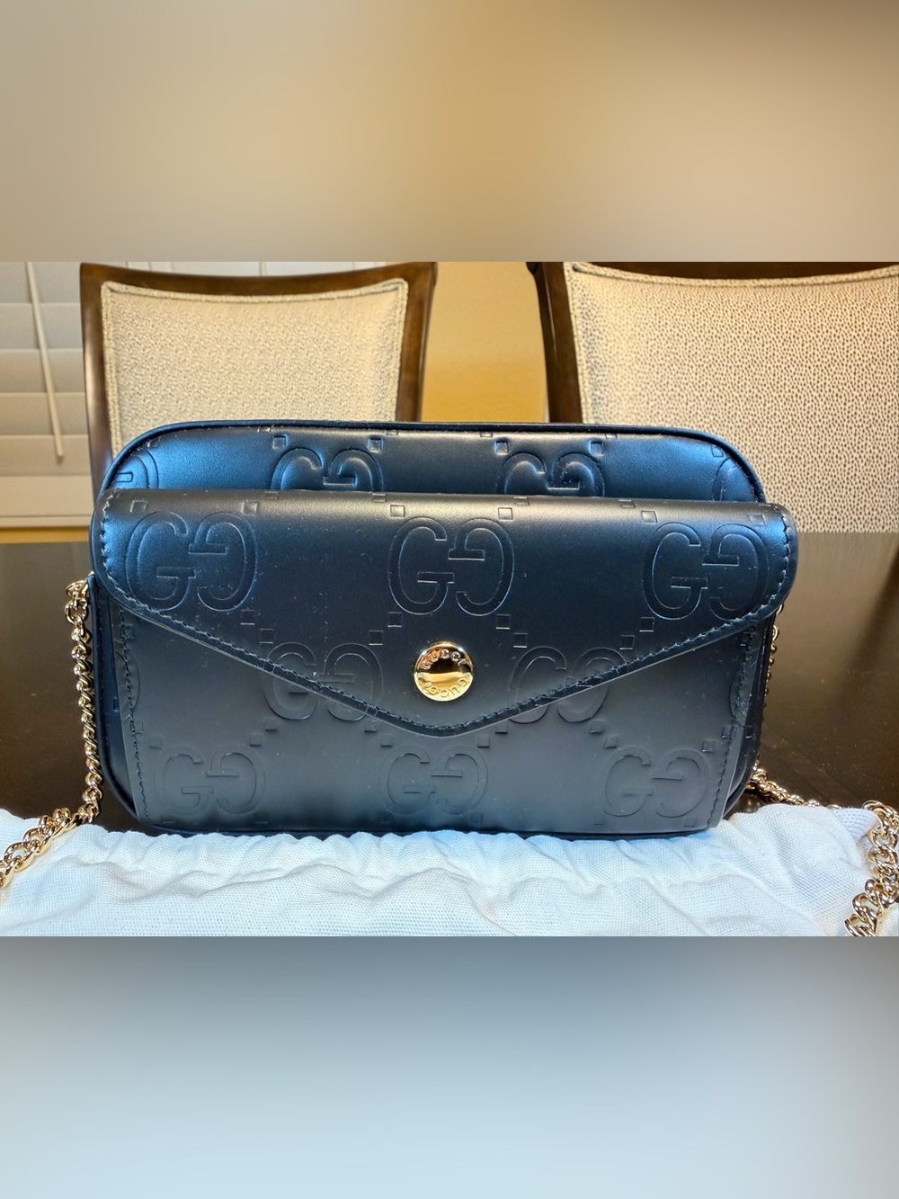 New Authentic Gucci GG Supreme Logo Shoulder Bag Black Leather - Picture 2 of 15
